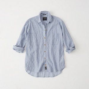 Abercrombie & Fitch White Striped Boyfriend Shirt